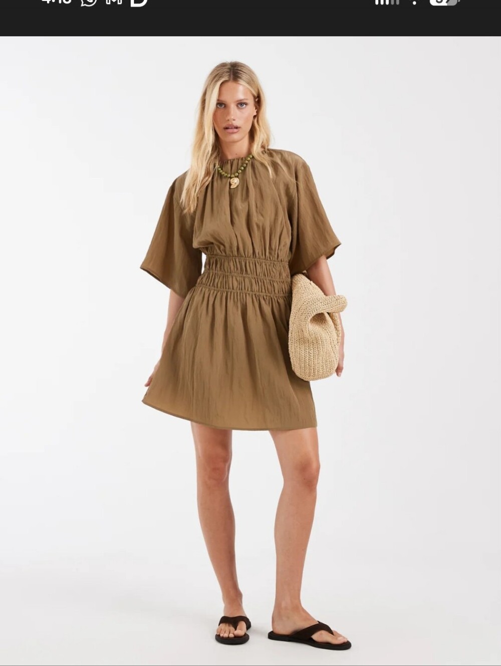 & Other Stories Olive Smocked-Waist Mini Dress Skirt